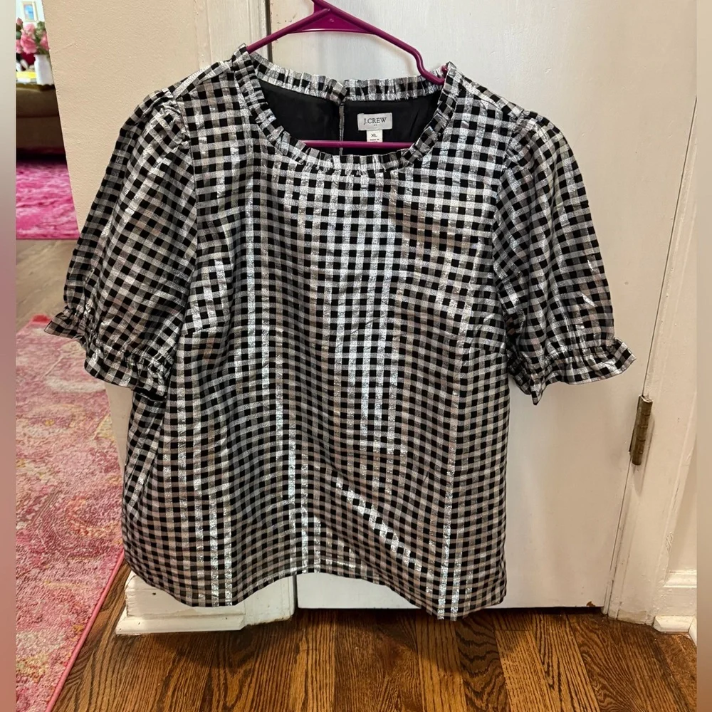 NWT silver shimmer and black gingham top - Picture 1 of 3